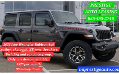 2026 Jeep Wrangler Rubicon 4×4 Leather, skytouch, XTreme, Speakers, Tech Pkg and convince group. Only one demo available.
