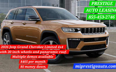 2026 Jeep Grand Cherokee Limited 4×4 with 20 inch wheels and panoramic roof. Multiple demos available